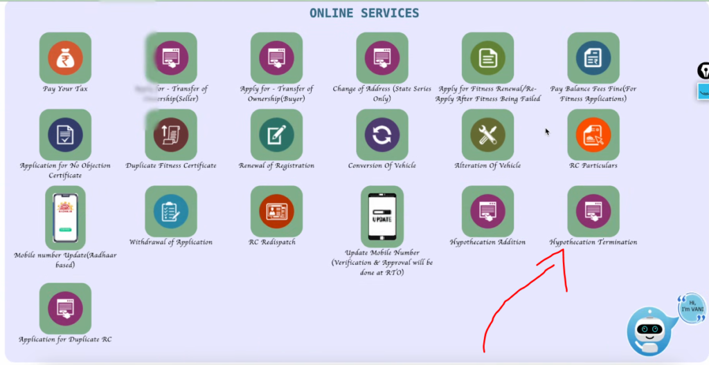 select “Hypothecation Termination”.